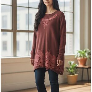 Pretty Angel Lace Overlay Tunic Sweater Size L